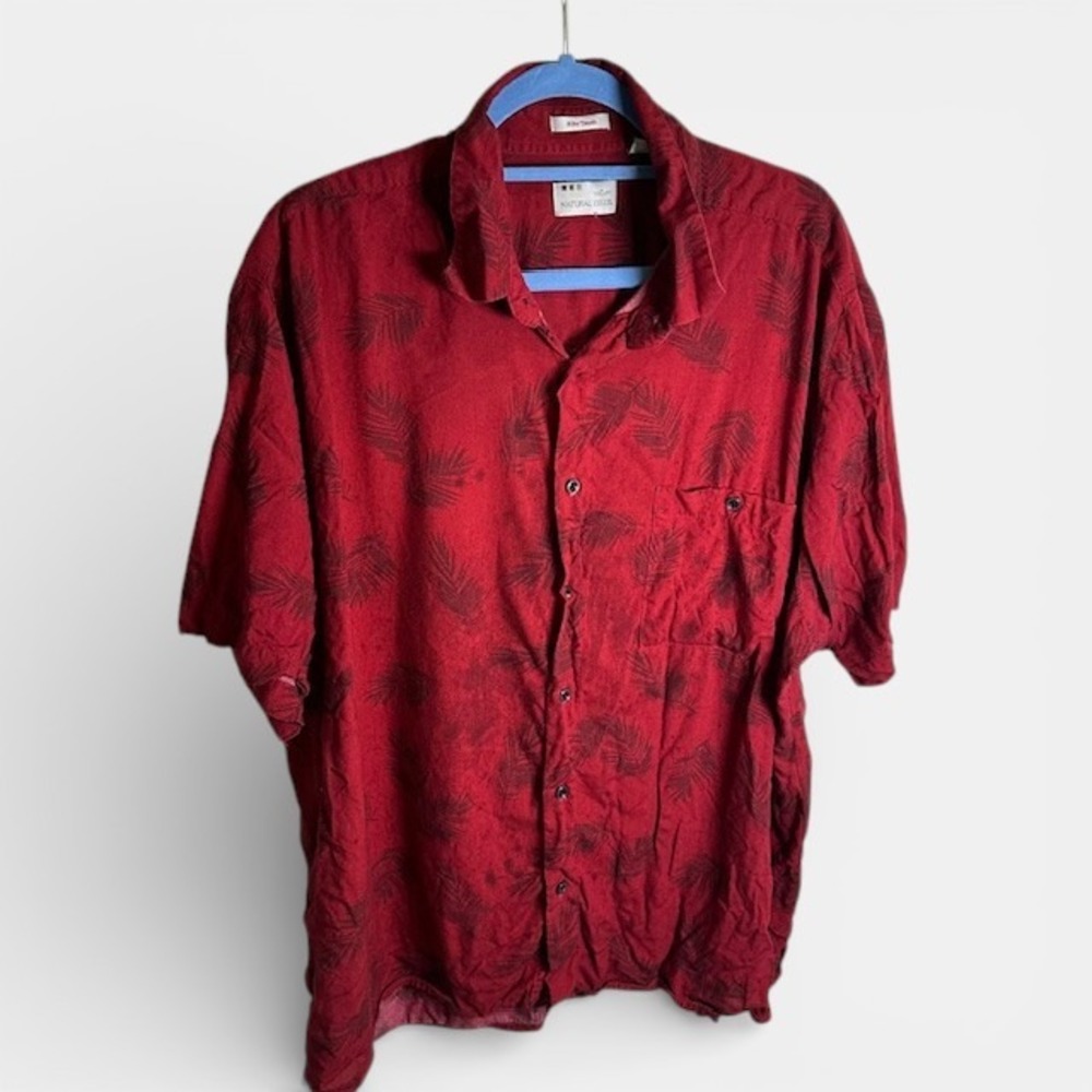 Natural Issue Mens Red Palm Leaf Resort Rayon Short Sleeve Button‎ Up Shirt XXL